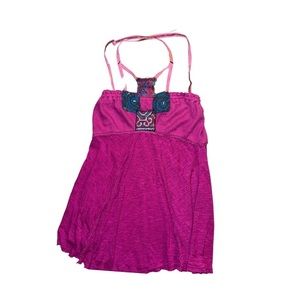 Free People Tank Top Cage Neck Flowy Boho Embroidered  - Small purple